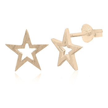 Brushed Silver Star Earrings Gold Plated by BeYindi 