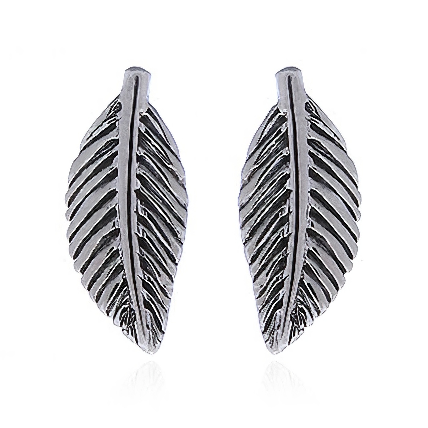 Oxidized 925 Silver Leaf Stud Earrings by BeYindi 