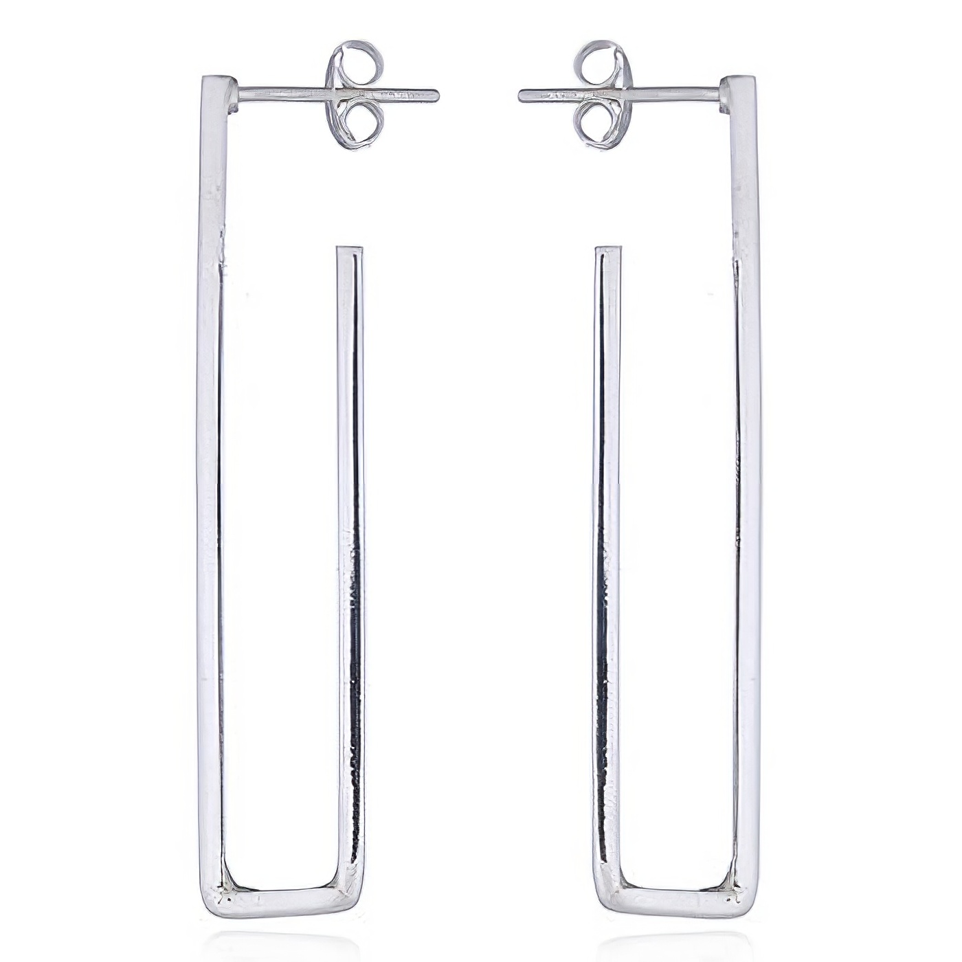 Sterling Silver Stud Earrings Rectangular Fine Shiny Lines by BeYindi 
