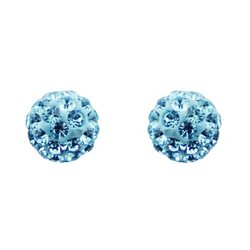 Czech Crystals Stud Earrings Sterling Silver Ice-Blue Spheres 