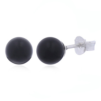 Discreet Black Agate 925 Silver Stud Earrings Versatile Spheres by BeYindi 