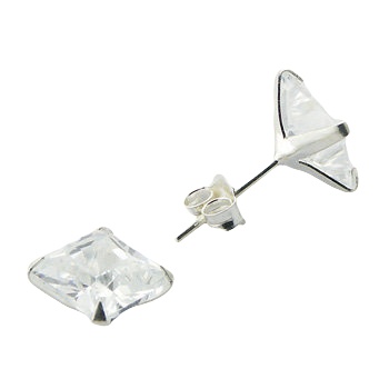 Cubic Zirconia Ear Stud Earrings Sterling Silver Setting by BeYindi 