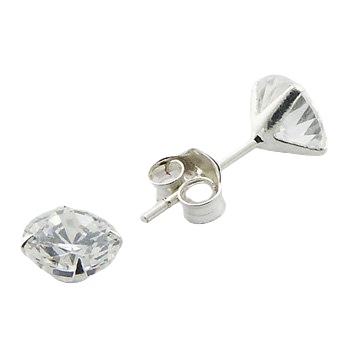 Tiny Cubic Zirconia Elegant Round Silver Stud Earrings by BeYindi 