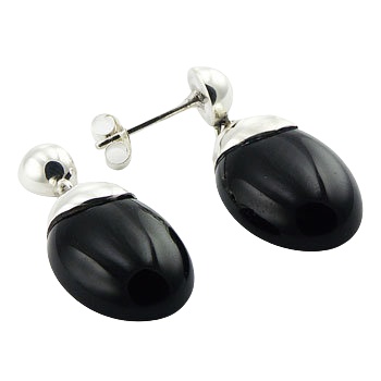 Glossy Ovals Ear Studs Black Agate Gemstone Earrings by BeYindi 