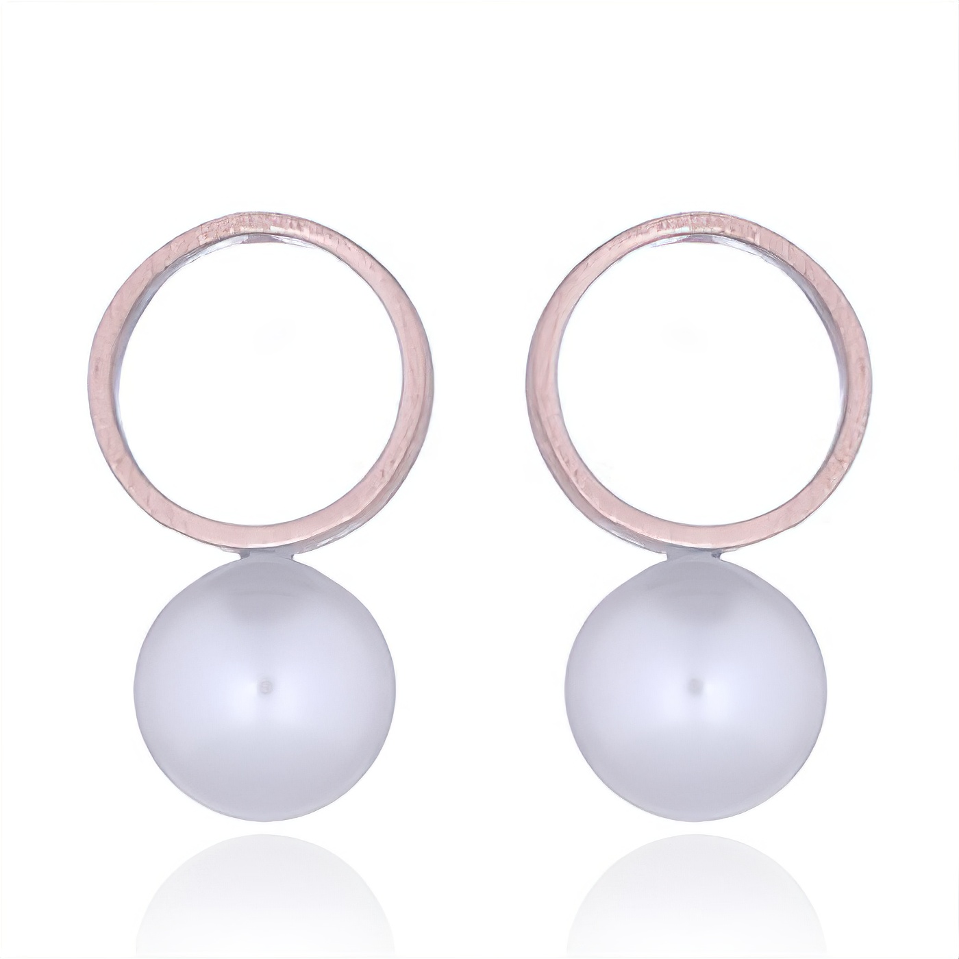 Rose Gold Plated Open Circle & Pearl Studs Brushed Finish by BeYindi 