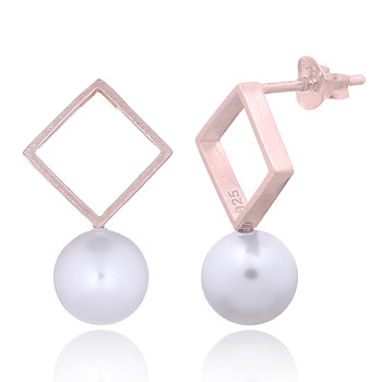 Rose Gold Plated Brushed Finish Pearl Square Open Studs by BeYindi 