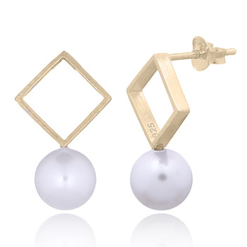 Gold Plated Brushed Finish Open Square & Pearl Studs by BeYindi 