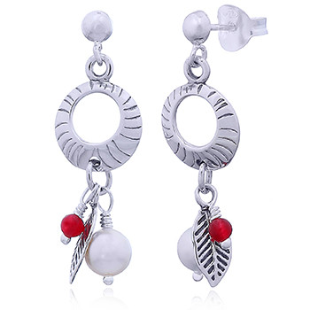 Pearl Glass Bead and Leaf Charm Stud Earrings by BeYindi 