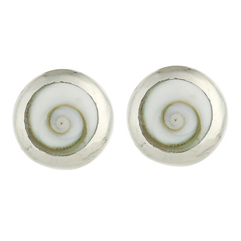 Round Sterling Silver Shiva Eye Shell Stud Earrings by BeYindi 