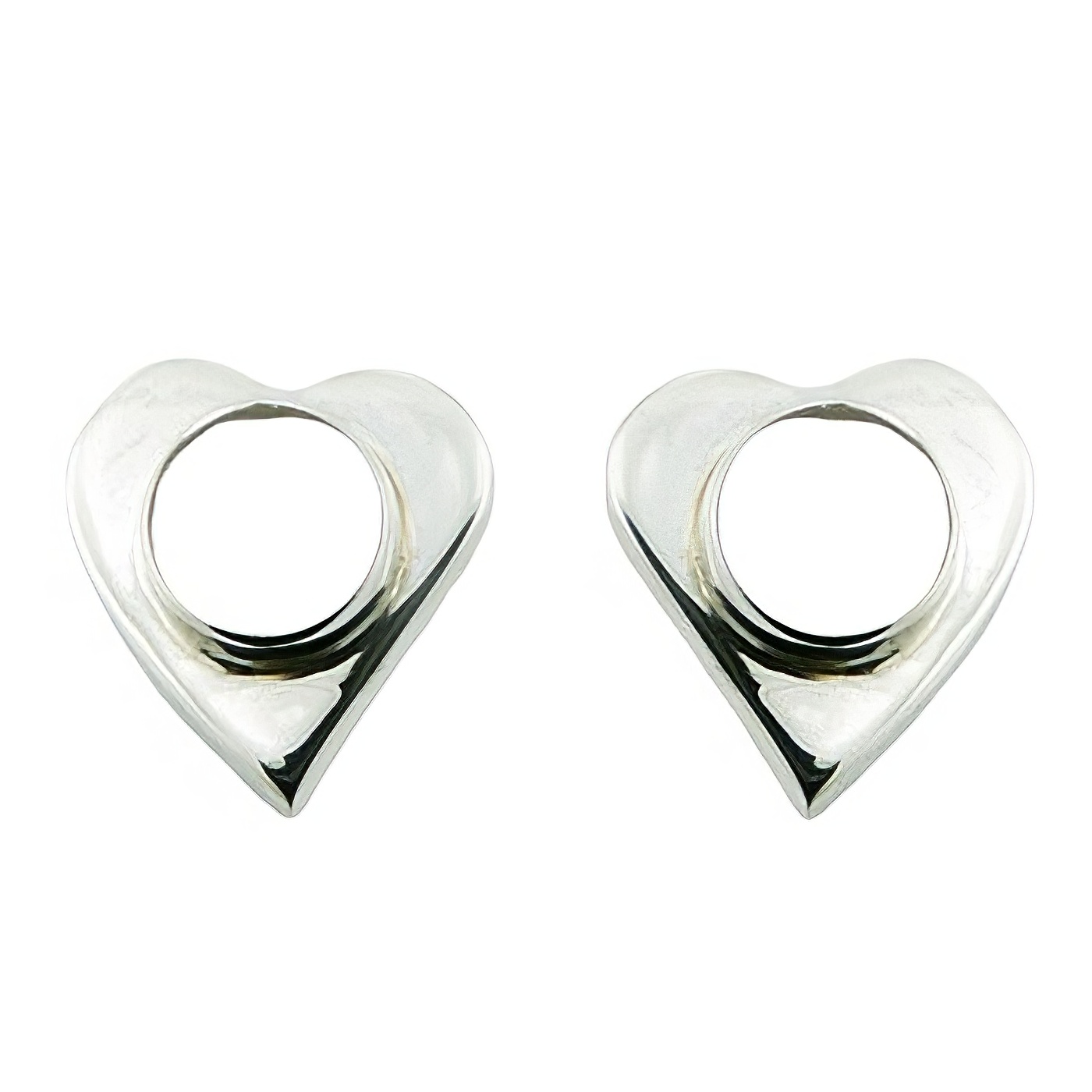 Sterling Silver Heart Stud Earrings Round Mother of Pearl Inlay by BeYindi 