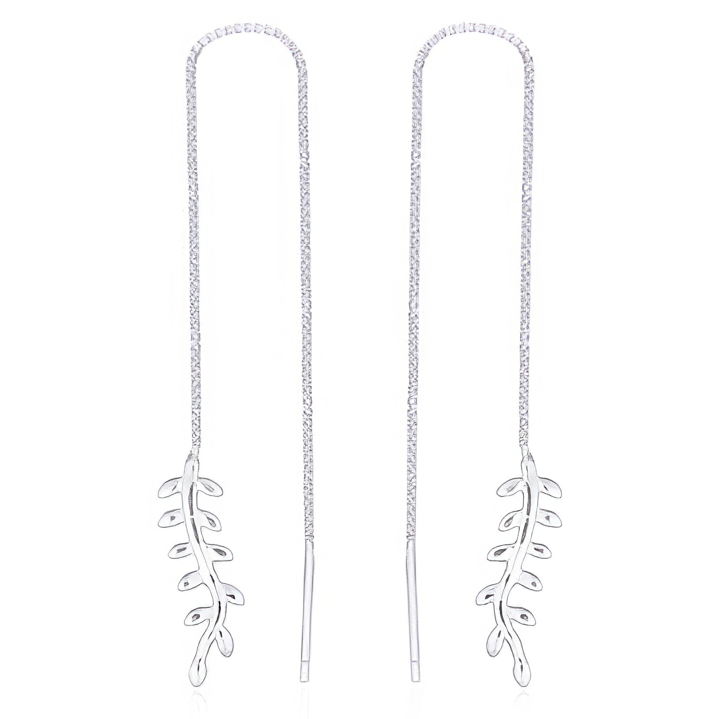 Silver Plated Leaf Threader Chain 925 Earrings by BeYindi 