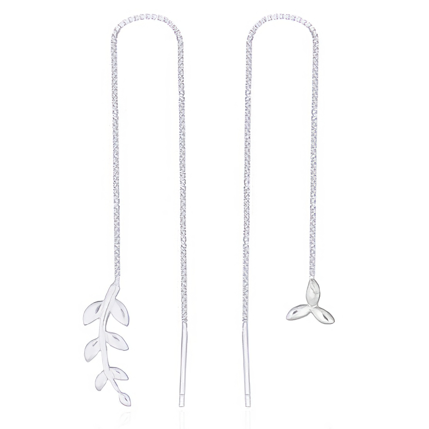 Flower And Leaf Silver Threader Earrings by BeYindi 