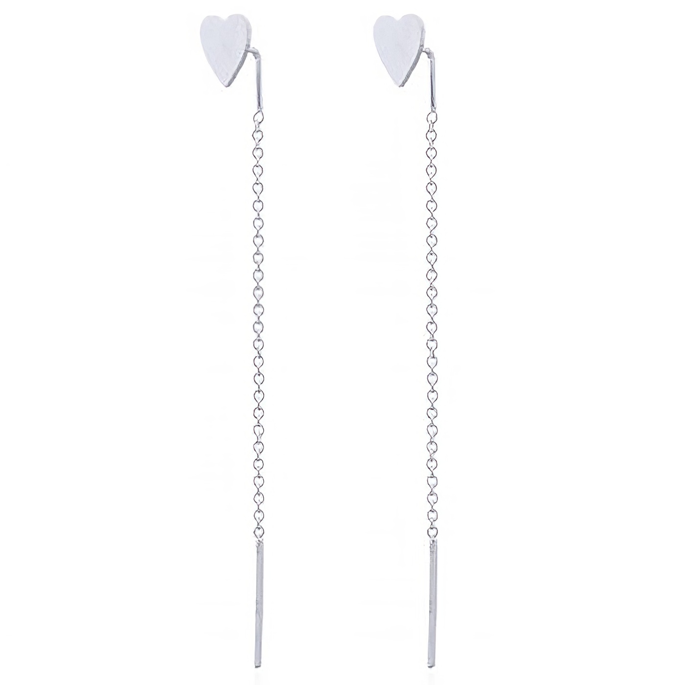 Cute Heart Rhodium Chain Threader Earrings In Silver 925 by BeYindi 
