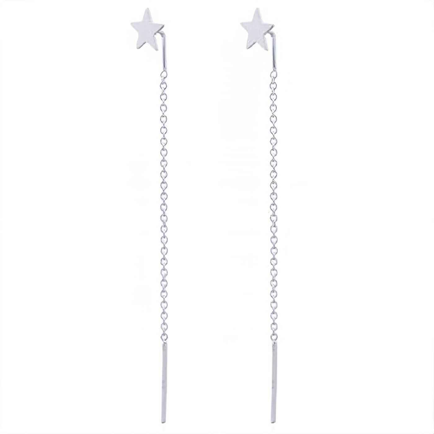Twinkling Star RhodiumPlated Chain Threader Earrings In Silver 925 by BeYindi 