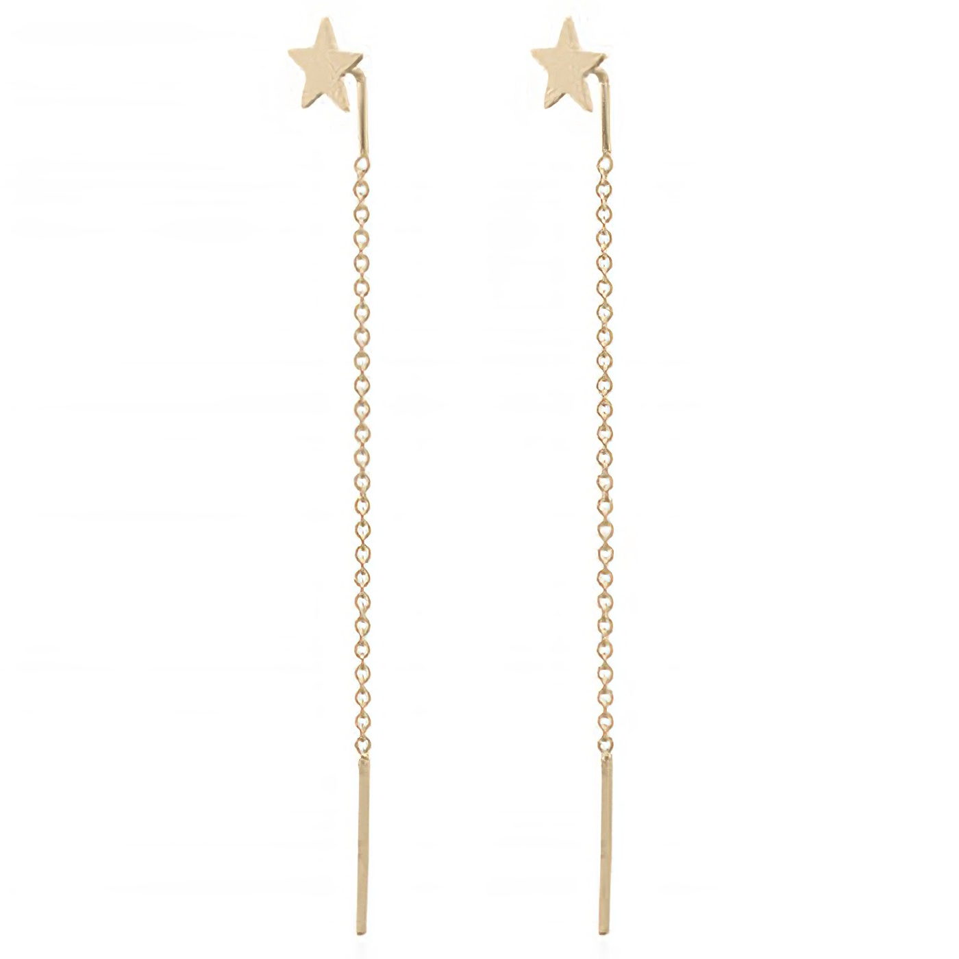 Twinkling Star Yellow Gold Plated Chain Threader Earrings In Silver 925 by BeYindi 