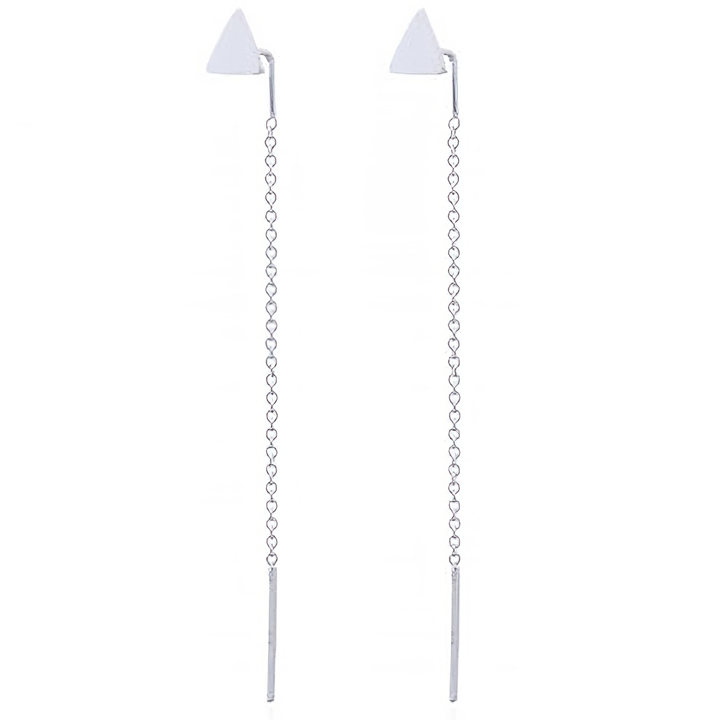 Little Triangle Rhodium Chain Threader Earrings In Silver 925 by BeYindi 