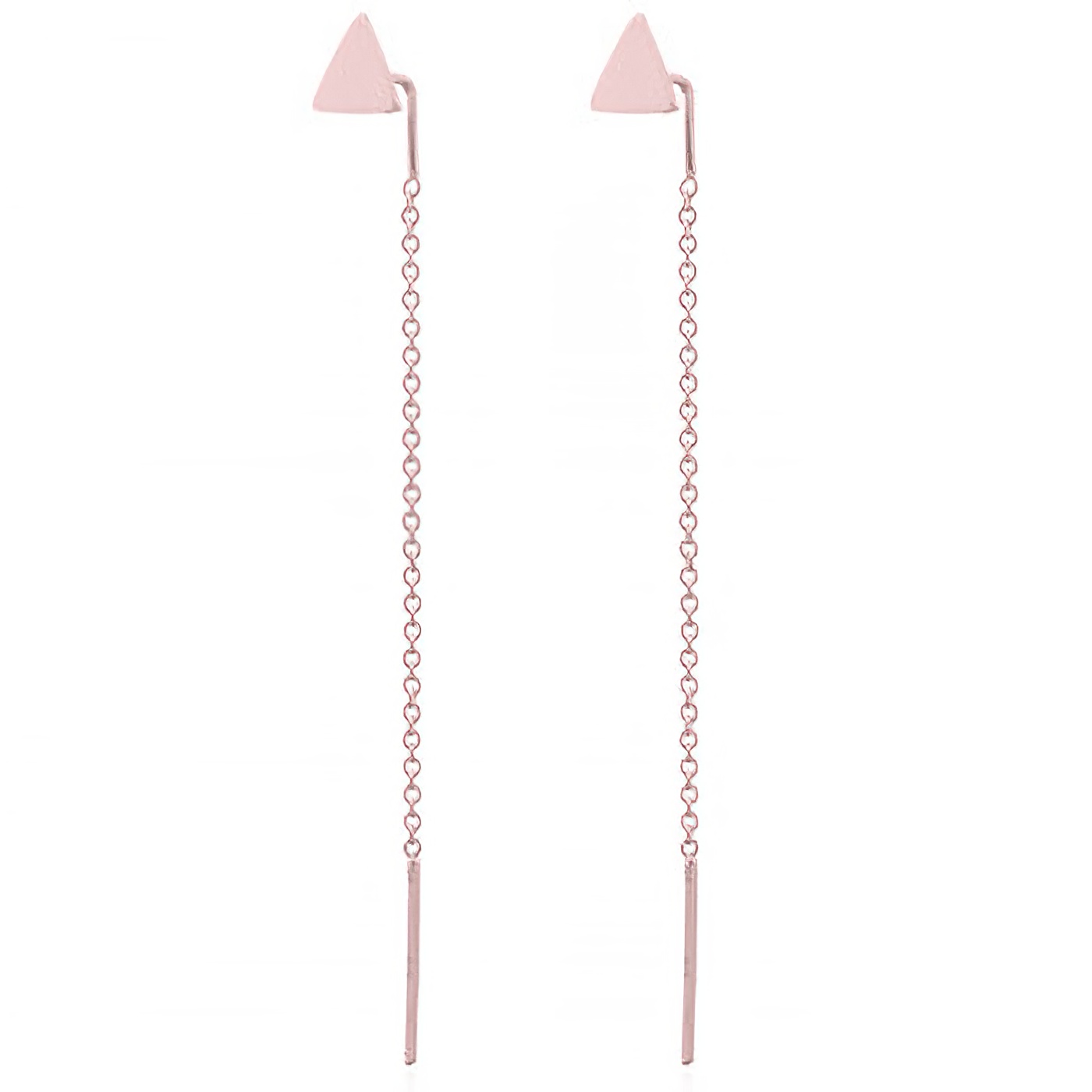 Little Triangle Rose Gold Chain Threader Earrings In Silver 925 by BeYindi 
