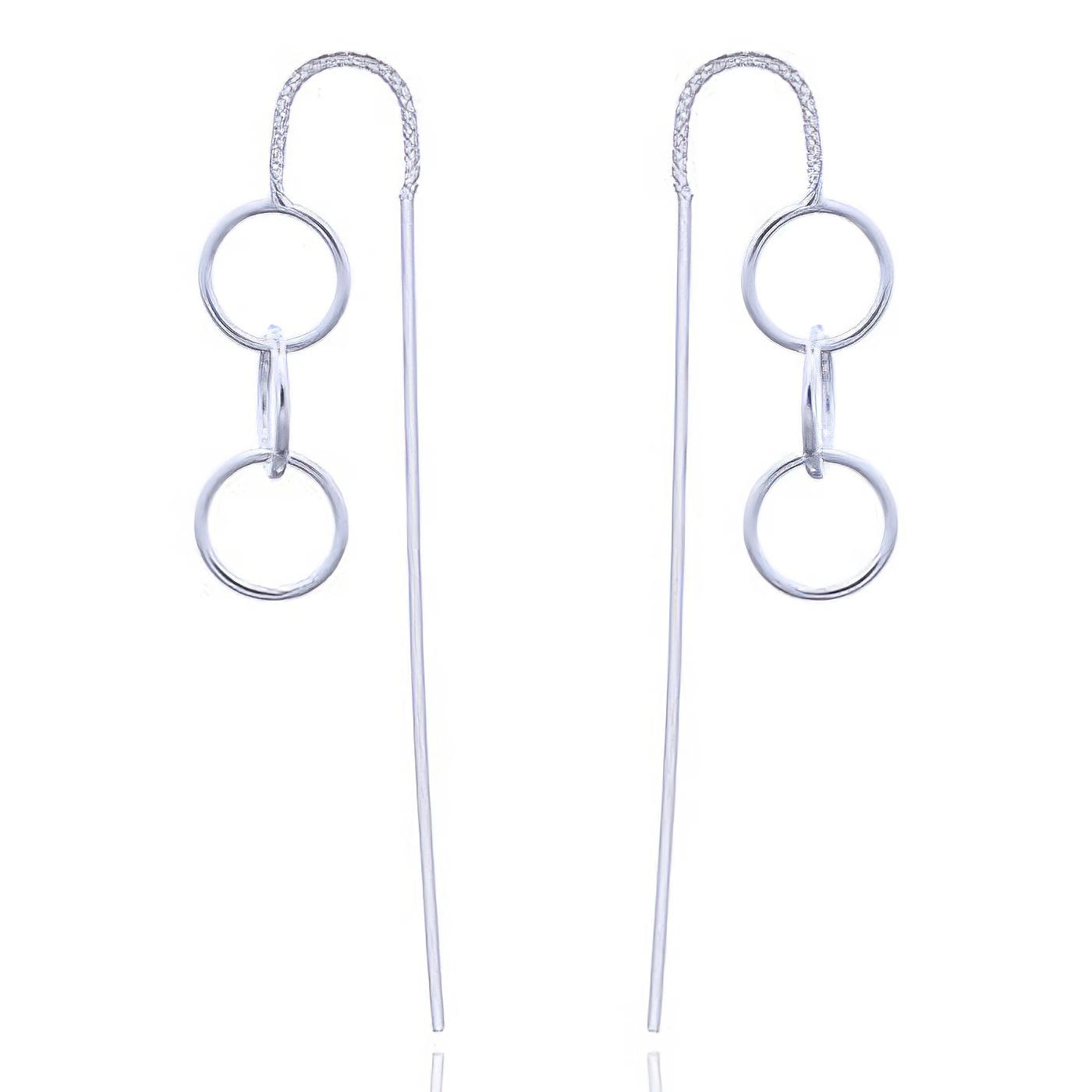 Hanging Triplet Circles In Silver Stick Thread Earrings by BeYindi 