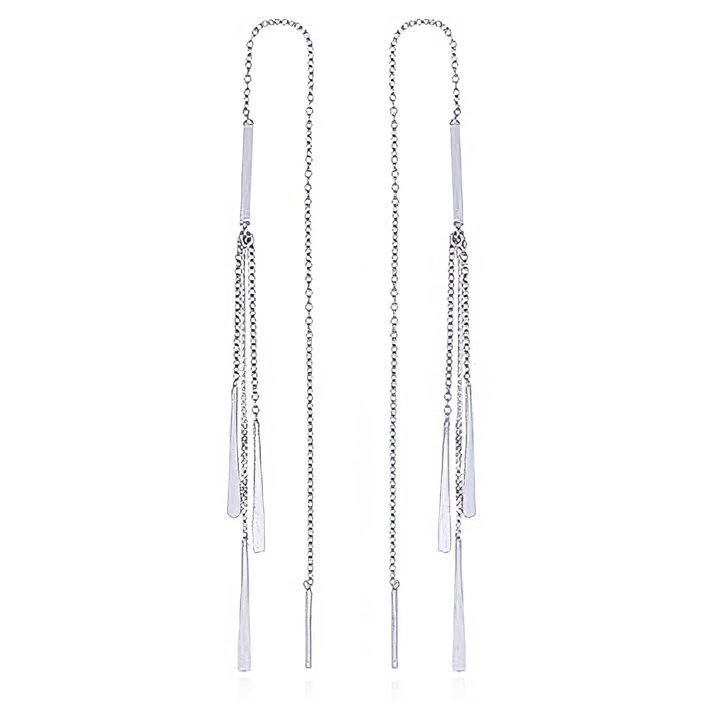 Silver Threader Earrings Chains with Flat Drops by BeYindi 