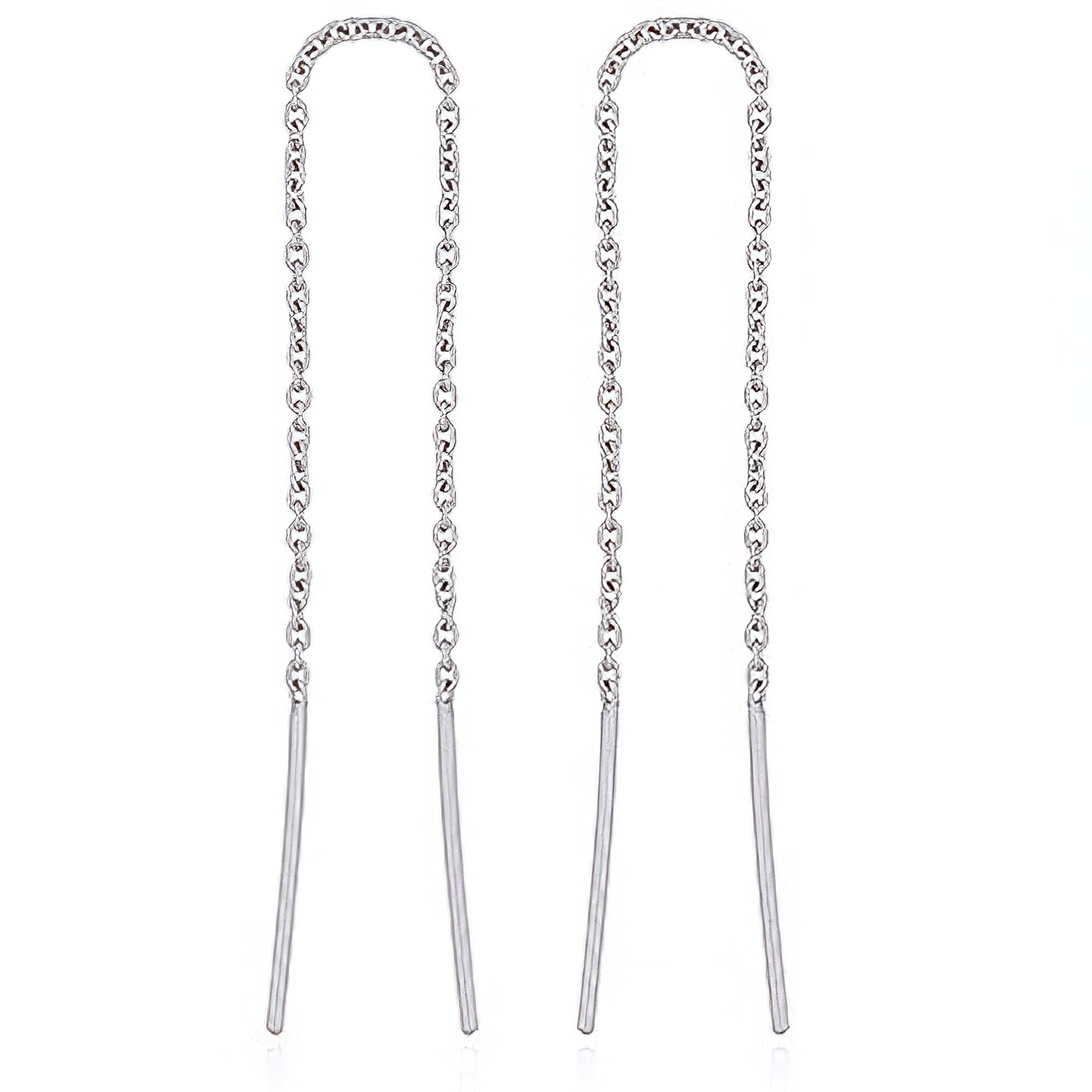 Silver Threader Earrings Wire On Gorgeously Long Spiga Chains by BeYindi 
