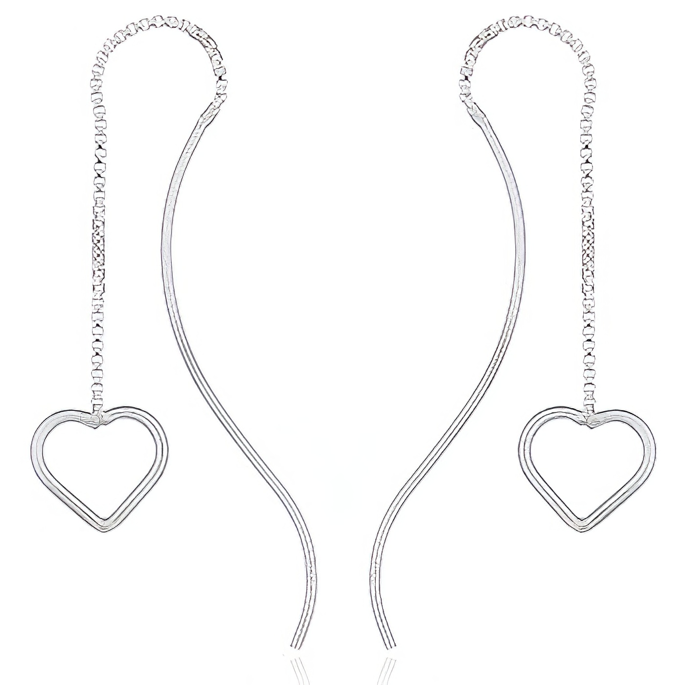 Open Heart and Curved Post Sterling Silver Threader Earrings by BeYindi 