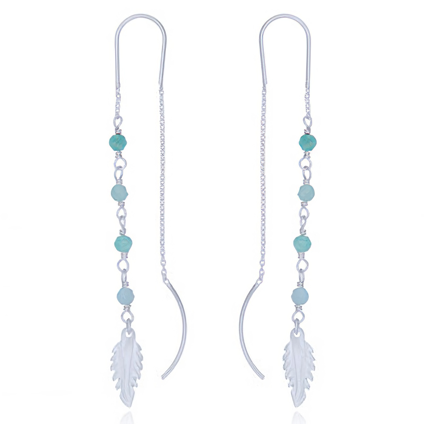 Amazonite 925 Threader Earrings With MOP Shell by BeYindi 