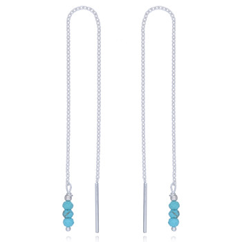 Turquoise Howlite Beads Silver Chain Threader Earrings by BeYindi 