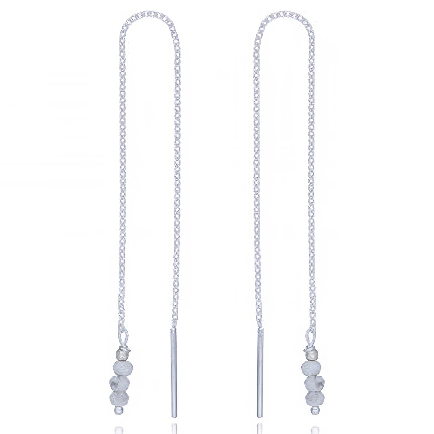 White Howlite Beads Silver Chain Threader Earrings by BeYindi 