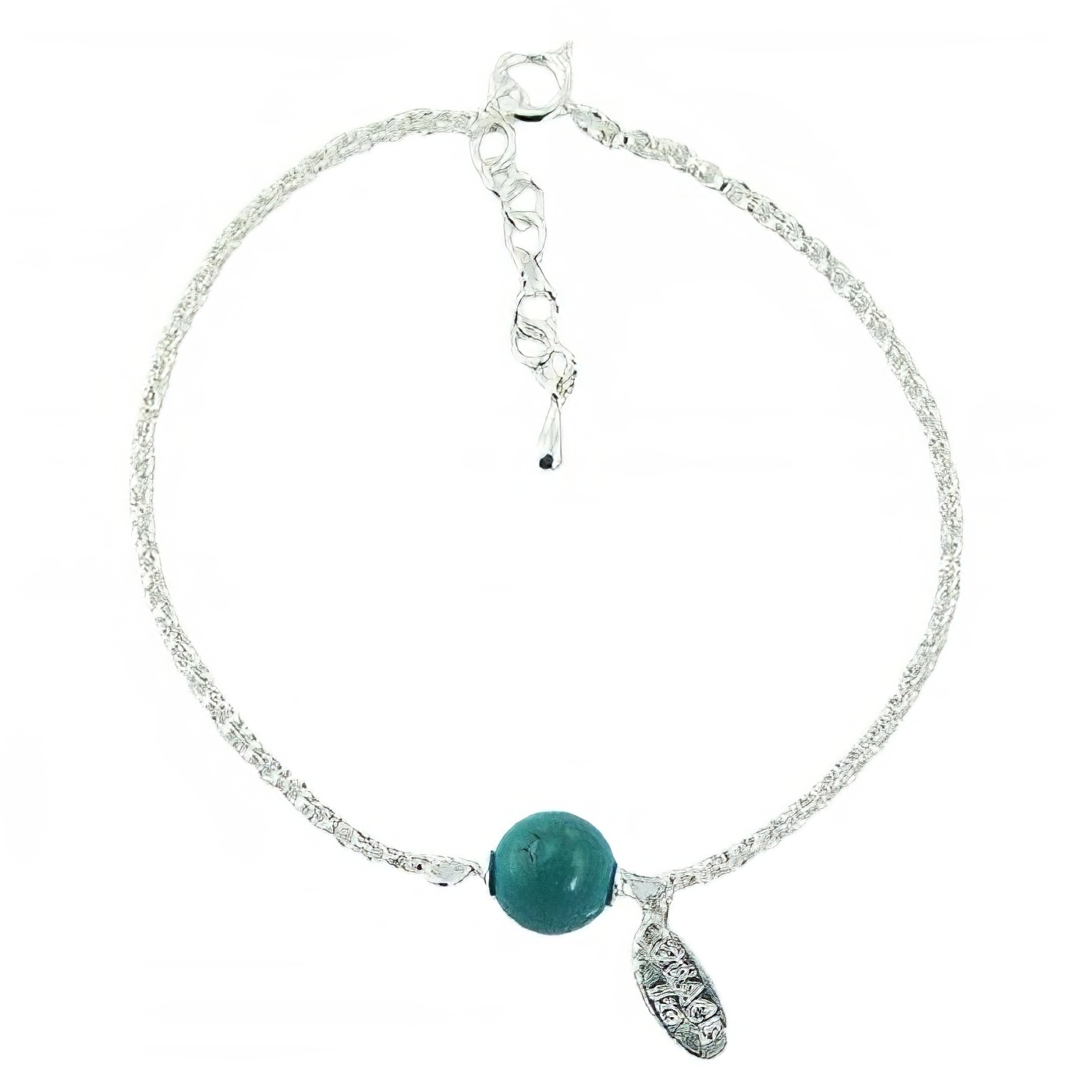 925 Silver Chain Bracelet with Round Turquoise Gemstone 