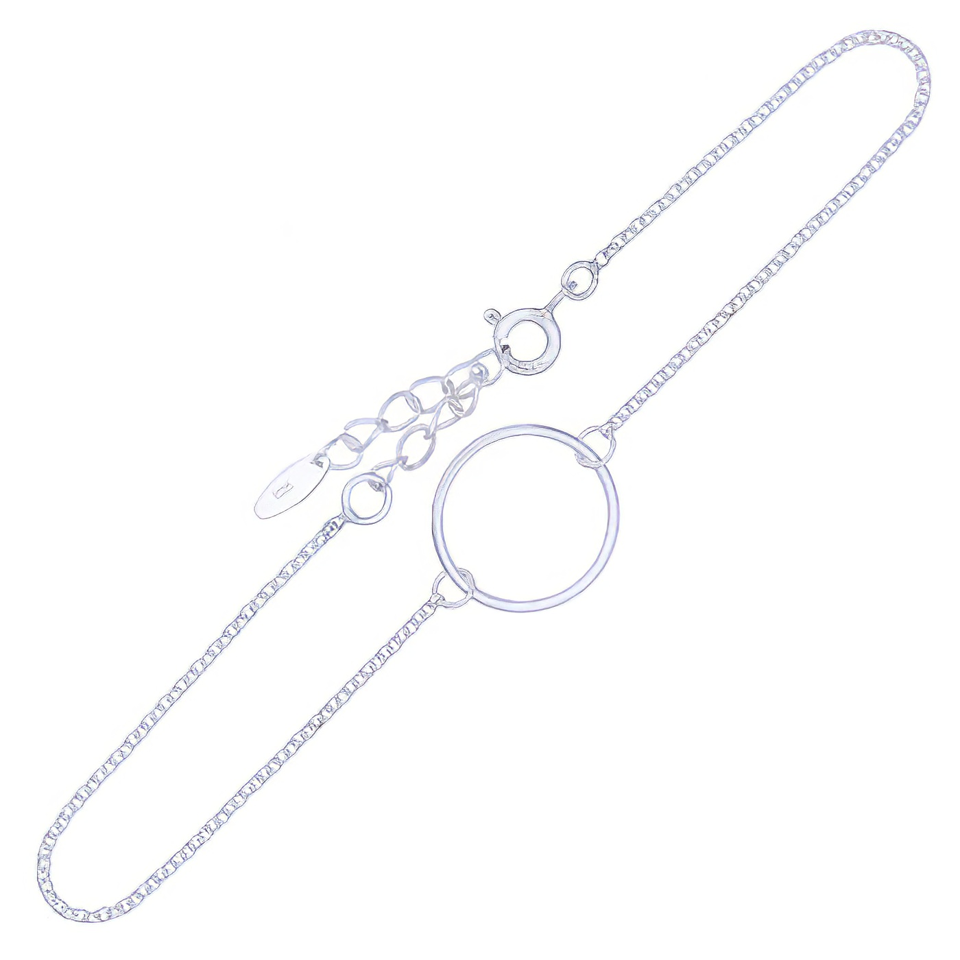 Circle Plain Charm In Sterling Silver Chain Bracelet 