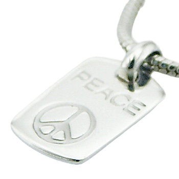 Sterling Silver Tag Pendant Engraved Letters & Peace Symbol by BeYindi 