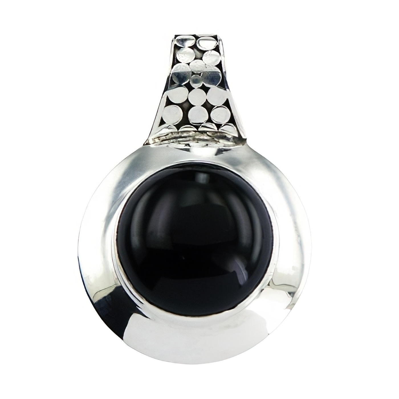 Black Agate Gemstone Pendant Hand Soldered 925 Silver Bail by BeYindi 