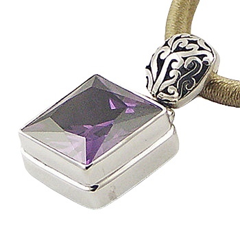 Square Cut Cubic Zirconia Round Ajoure Silver Bail Pendant by BeYindi 