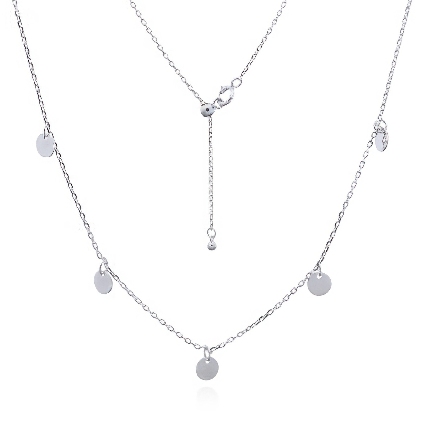 Circle Discs Threaded Silver Plated 925 Chain Necklace