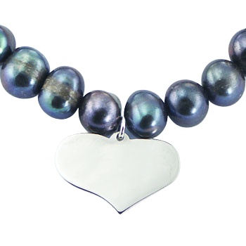 Stretch Pearl Bracelet Sterling Silver Heart Charm by BeYindi 2