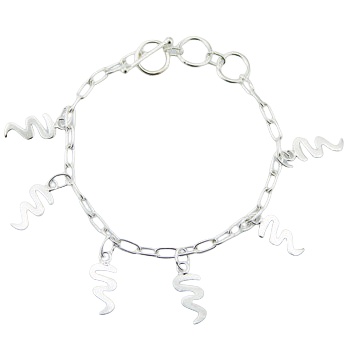 Sterling Silver Charm Bracelet Wavy Charms On Curb Chain 