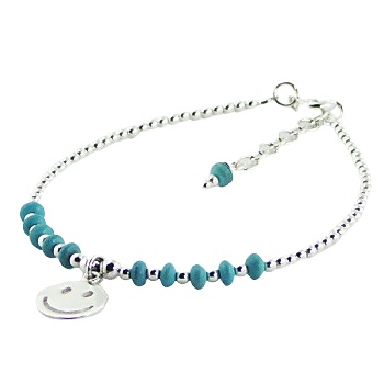 Happy Face Charm on Turquoise and Silver Bead Bracelet by BeYindi 