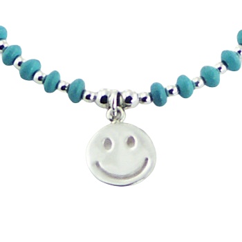 Happy Face Charm on Turquoise and Silver Bead Bracelet by BeYindi 2
