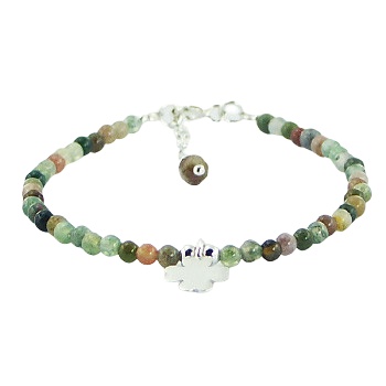 Multicolored Round Agate Bead Bracelet with Silver Clover Charm by BeYindi 
