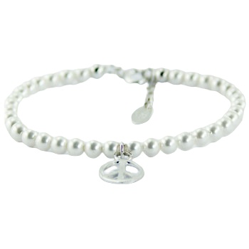 Swarovski Crystal Pearl Bracelet Polished Silver Peace Charm by BeYindi 