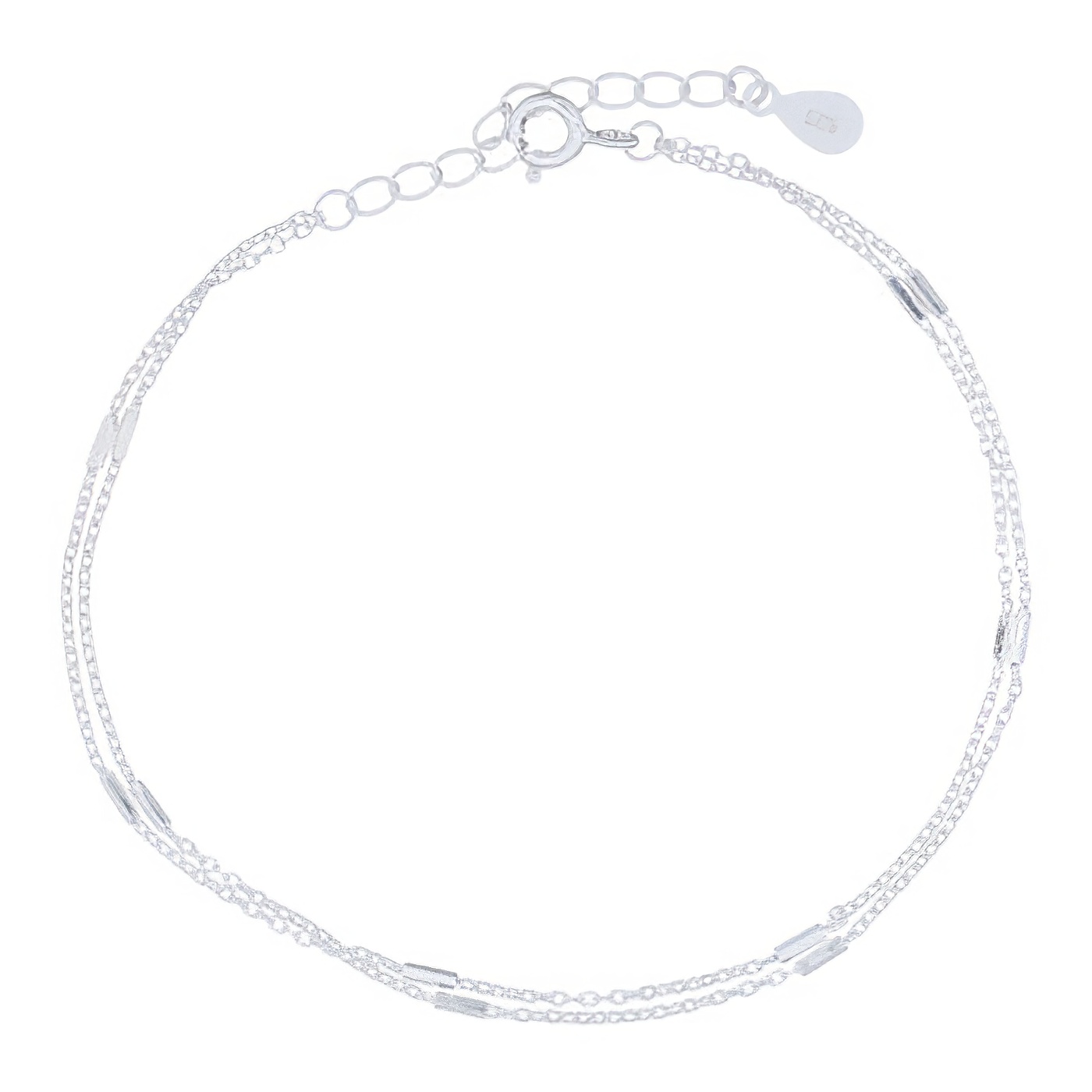 Sticks In Double Layers Of Flat Silver Plated 925 Chains Bracelets 
