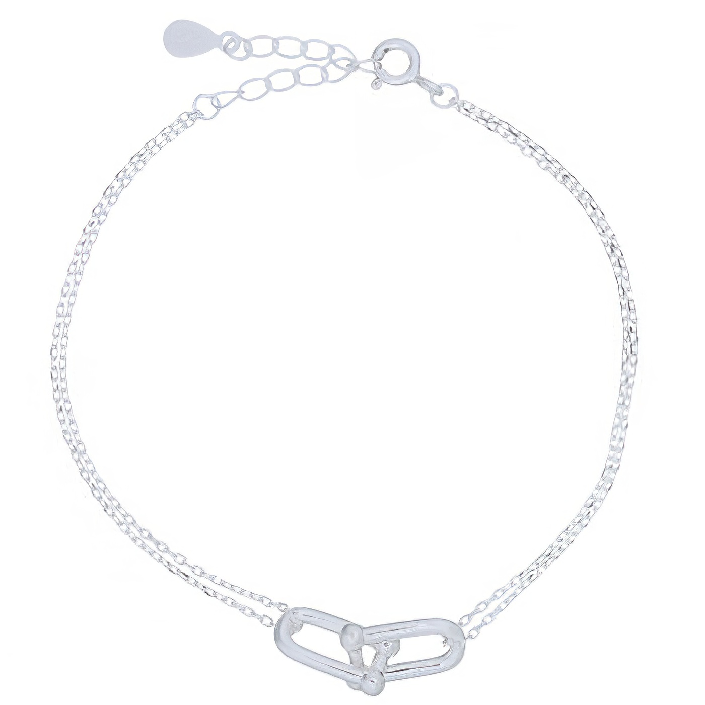 U Locked Silver Double Flat Chains Bracelets Silver Plated 