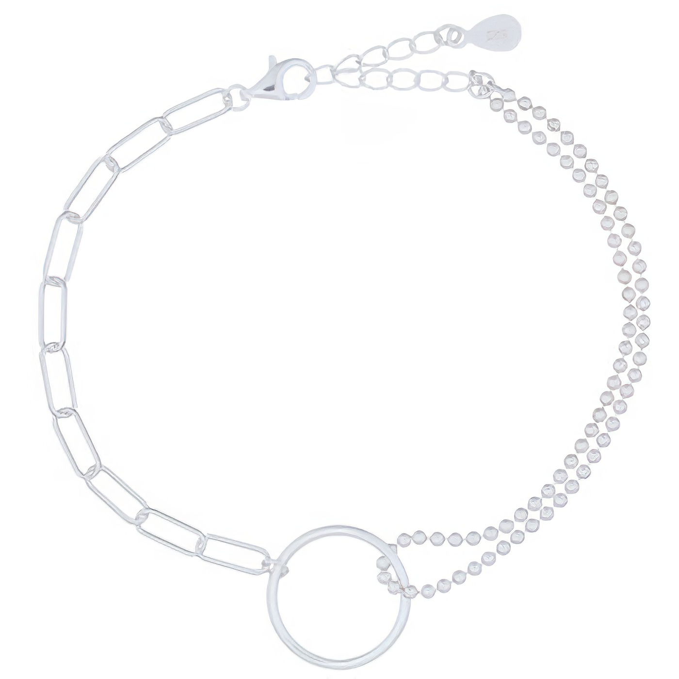 Two Chain Styles With Circle In 925 Bracelets Silver Plated 