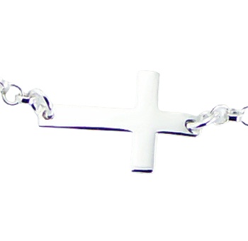 Plain Silver Sideways Cross Charm Bracelet Rolo Chain by BeYindi 2