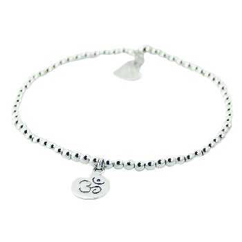 Sterling Silver Beads Stretch Bracelet with OM Charm by BeYindi 