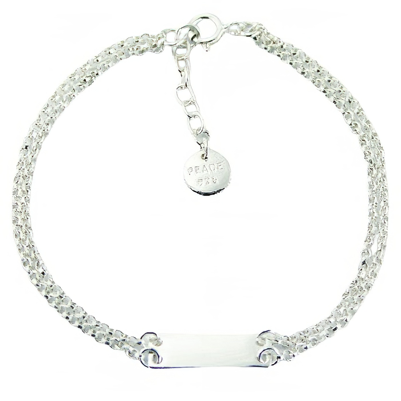 Double Sterling Silver Curb Chain Bracelet with Blank Silver Rectangle by BeYindi 