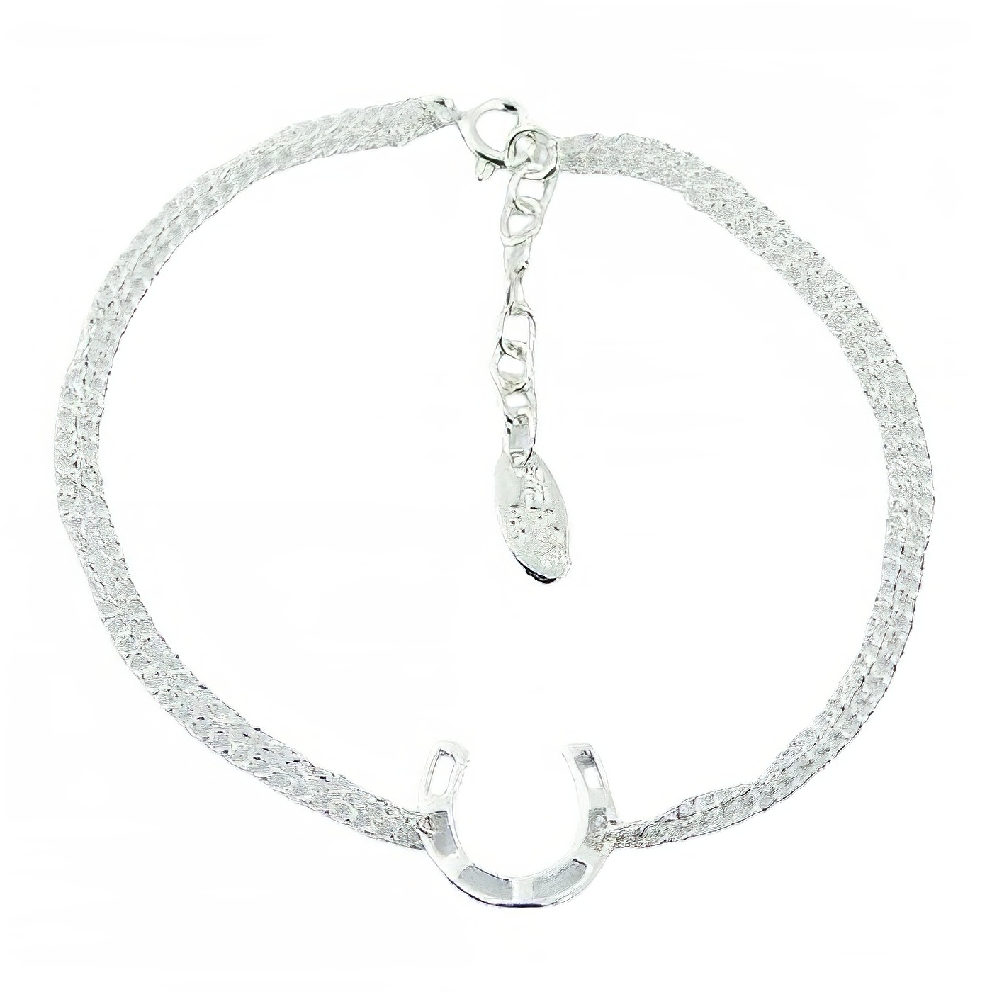 Double Sterling Silver Curb Chain Bracelet with Horseshoe Charm 