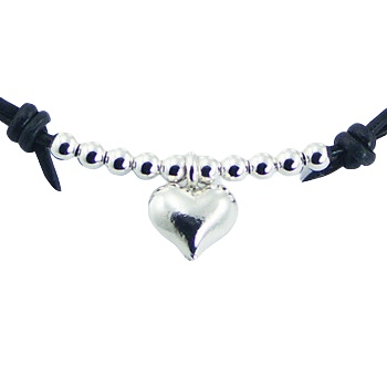 Leather Bracelet String of Sterling Silver Beads & Hearts by BeYindi 2