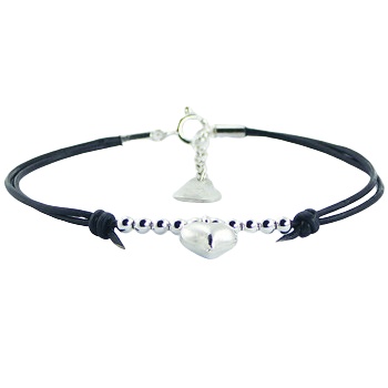 Leather Bracelet String of Sterling Silver Beads & Hearts by BeYindi 