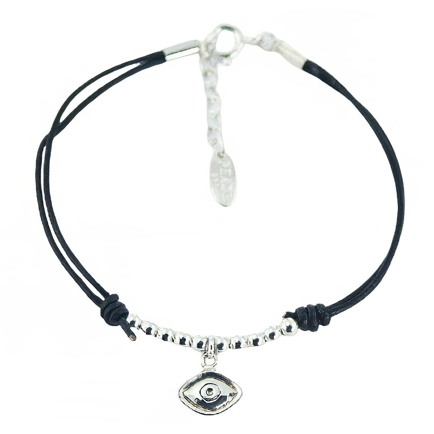 Leather Bracelet Polished Sterling Silver All-seeing Eye & Beads 